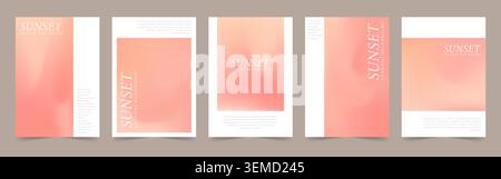 Peach pink gradient. Minimal summer sky background with soft sunset blend and wispy cloud shapes. Set of Vector illustration in beige colors Stock Vector