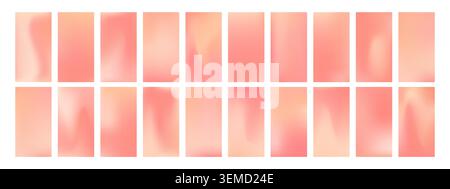 Minimal peach pink gradient. Big Set of Pale backgrounds with soft blur and abstract shapes for posters or website banners. Aesthetic Vector Stock Vector