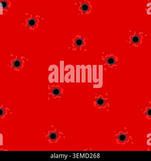seamless pattern bullet hole in material with blood splatter Stock Vector