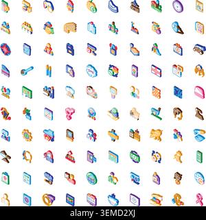 Isometric icon collection representing various concepts and objects Stock Vector