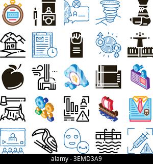 Various outline and glyph icon collection concept Stock Vector