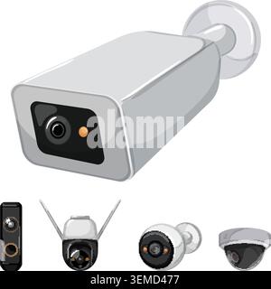 Security control cameras providing residential surveillance system Stock Vector