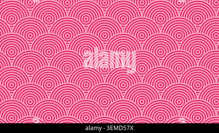 Seamless pink circle wave pattern with concentric lines, ideal for wallpapers, textile prints, and creative backgrounds Stock Vector