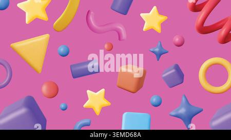 A colorful 3D background filled with playful geometric shapes, perfect for vibrant and joyful design projects Stock Vector