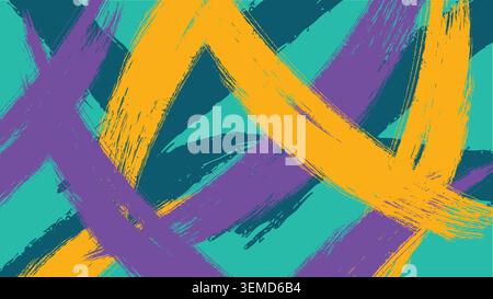 A vibrant fusion of teal, yellow, and purple brushstrokes forms a bold abstract pattern, ideal for dynamic backgrounds, artistic visuals, and modern design projects Stock Vector