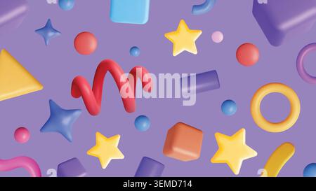 A vibrant 3D background with floating geometric shapes in playful colors, ideal for creative and joyful designs Stock Vector
