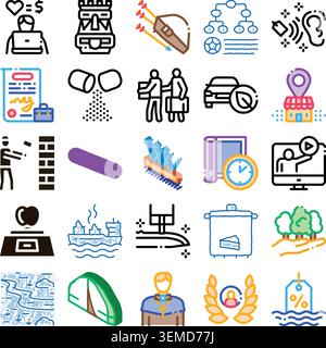 Diverse icon set exploring various industries and concepts Stock Vector