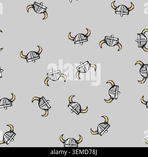 seamless pattern seafaring viking helmet cartoon vector Stock Vector