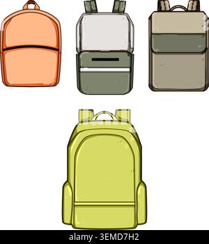 Various colored backpacks featuring different styles and designs Stock Vector