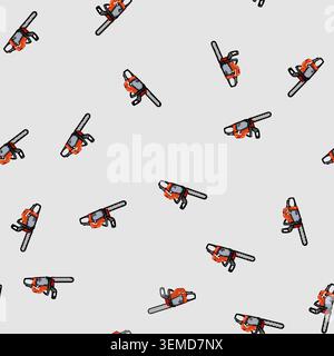 seamless pattern tree chainsaw cartoon vector Stock Vector