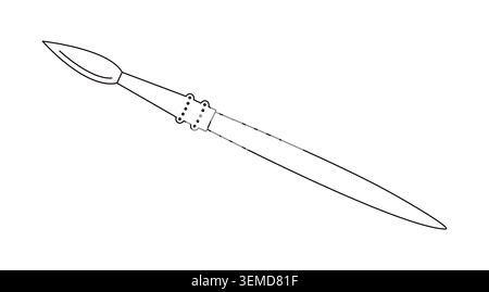 Paint brush with wooden handle and metal ferrule, simple hand drawn doodle outline illustration, school stationary object, painting tool for hobby, craft, drawing Stock Vector