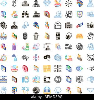 Large collection of diverse isometric and outline icons Stock Vector