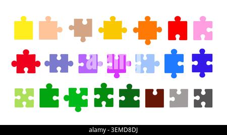 Puzzle separate pieces set colorful doodle hand drawn illustration, jigsaw game design elements, symbol of business solution, creative teamwork, logical connection, successful cooperation Stock Vector