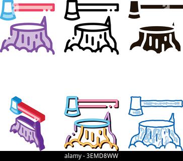 tree stub and looks ax hatchet vector thin line icon Stock Vector