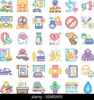 Set of diverse outline icons depicting various concepts Stock Vector