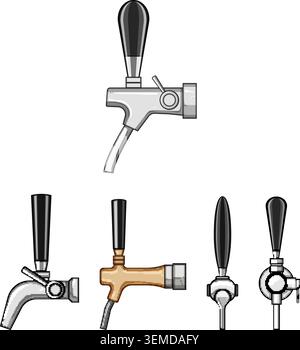 Beer tap set with various dispenser designs Stock Vector