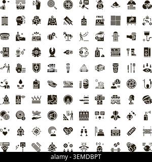 Diverse black and white glyph icons collection Stock Vector