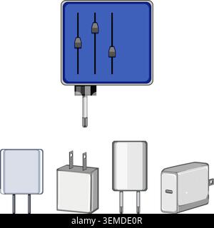Power adapters set for electronic devices charging Stock Vector
