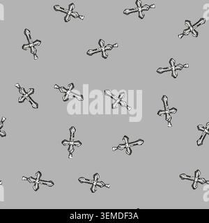 seamless pattern silhouette cross christian cartoon vector Stock Vector