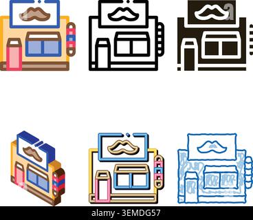 barber shop building pack icon outline Stock Vector
