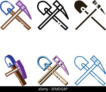 shovel and pickaxe concepts icon vector outline Stock Vector