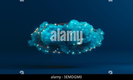 A cloud network technology concept shows interconnected data points creating a network in a digital background. This illustrates modern connectivity. Stock Photo