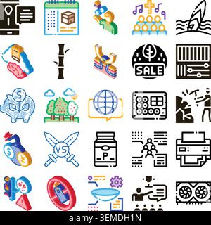 Collection of diverse modern conceptual icons illustration Stock Vector
