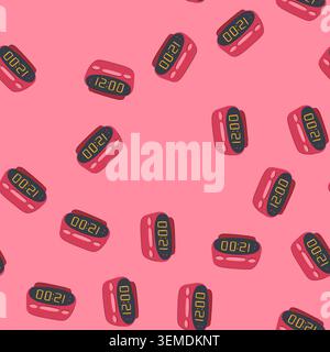 seamless pattern analog travel alarm clock cartoon vector Stock Vector