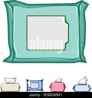 Wet wipe packaging various cleansing products collection Stock Vector