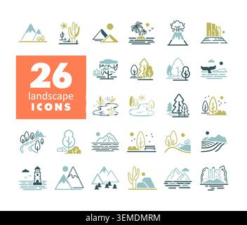 Nature Landscape vector icons. Nature sign. Graph symbol for travel and tourism web site and apps design, logo, app, UI Stock Vector