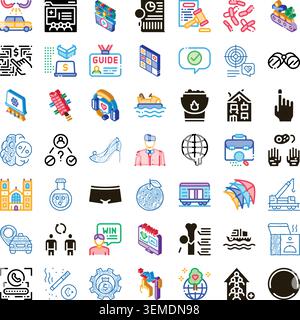 Collection of business, technology, people, and medical isometric icons Stock Vector