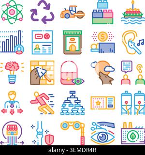 Various business and technology linear icons set Stock Vector