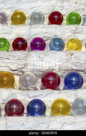 The colored glass balls are part of the large-scale mosaic decoration, which consists of millions of glass and ceramic elements, they symbolize purity Stock Photo