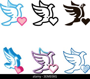 pigeon edition and heart wedding thin line vector icon Stock Vector