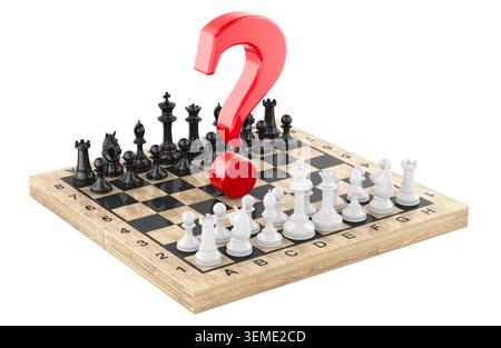 Chess board with red question mark. 3D rendering isolated on white background Stock Photo