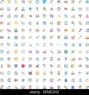 Multicolored diverse modern simple flat design icons set Stock Vector