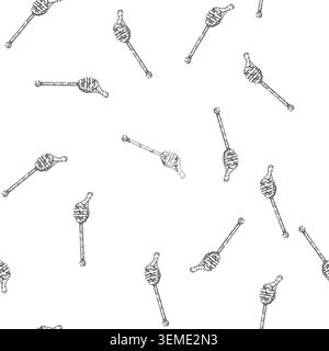 seamless pattern spoon honey sketch hand drawn Stock Vector