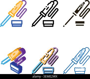 set iron solder tool icon vector outline Stock Vector
