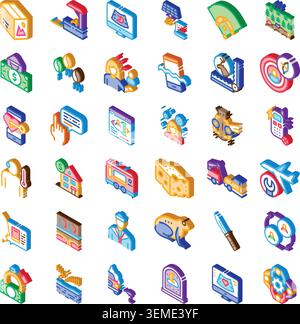 Diverse isometric icons illustrating various concepts and industries Stock Vector