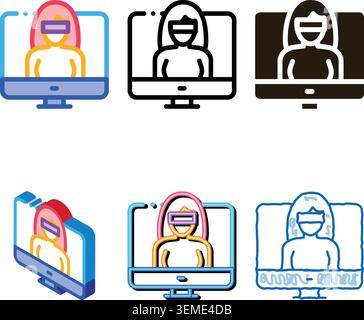 computer hacker set icon vector outline Stock Vector