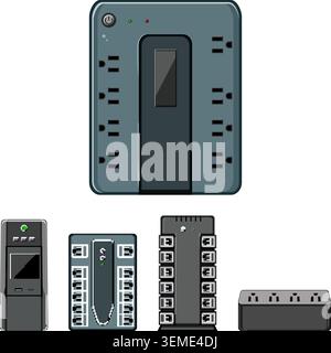Uninterruptible power supply and surge protector devices providing energy backup Stock Vector