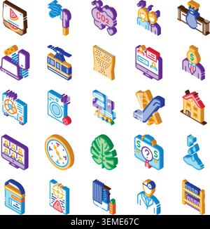 Diverse isometric icons illustrating modern life concepts Stock Vector