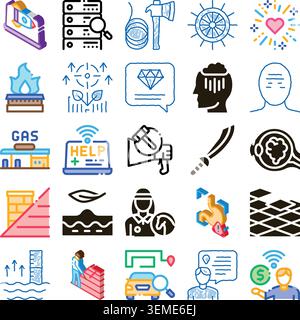 Diverse collection of line icons illustrating various concepts Stock Vector
