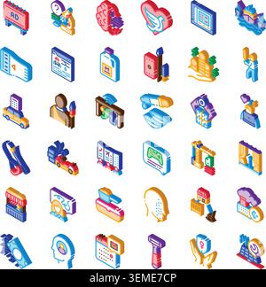 Diverse isometric icons illustrating various business and lifestyle concepts Stock Vector