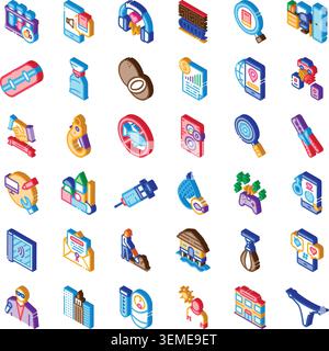 Isometric colorful icons illustrating modern applications and services Stock Vector
