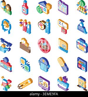 Collection of isometric icons representing various concepts and services Stock Vector