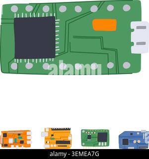 Electronic circuit board microcontrollers hardware components engineering concept Stock Vector