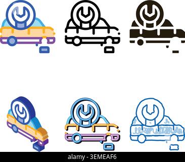 car wheel repair icon styleset vector outline Stock Vector