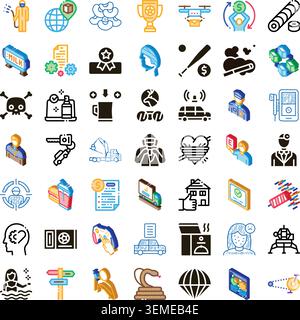 Collection of diverse linear and isometric icons bundle Stock Vector