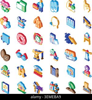 Isometric icons collection representing various concepts and industries Stock Vector